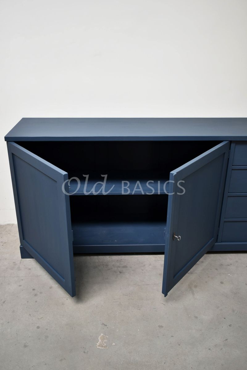 Detail van Dressoir Grenoble, 3 deuren, RAL5008, blauw, materiaal hout